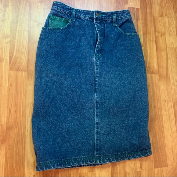 Vintage 80s Geoffrey Hunter Denim Jean Knee Length Midi Skirt 10 Waist 28 - Picture 14 of 14